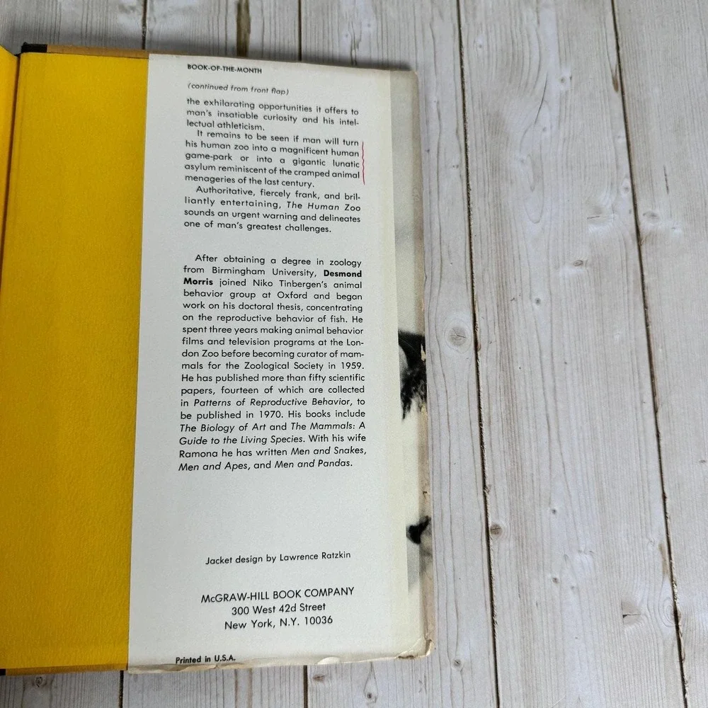The Human Zoo Desmond Morris 1969 First American Edition McGraw-Hill Hardcover